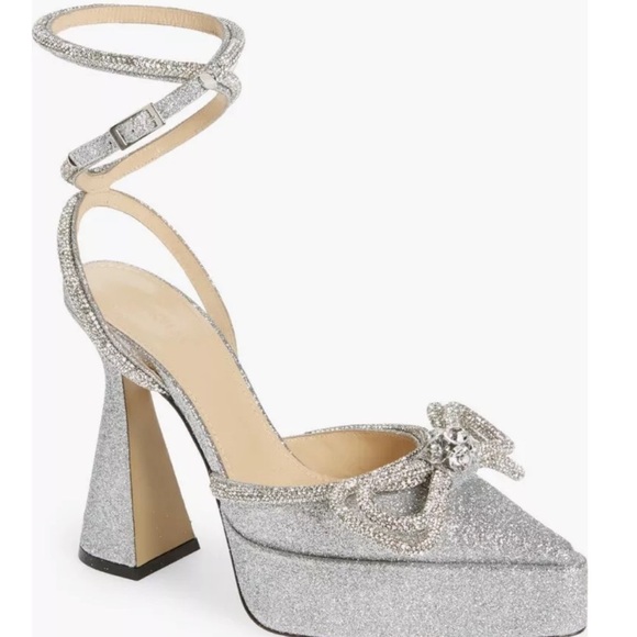 🌺MACH & MACH 🌺 Double Bow Platform Pump Silver Glitter Size: 38 - Picture 4 of 15